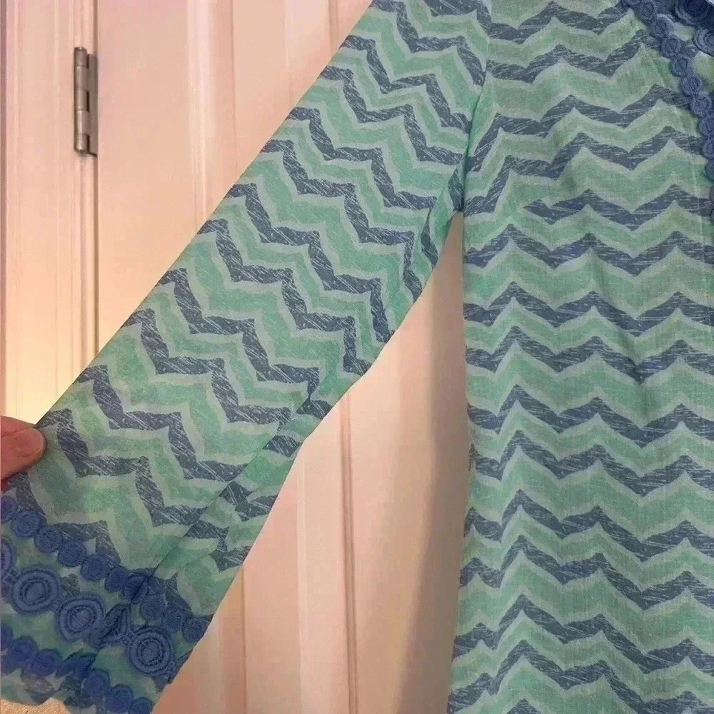 Vineyard Vines Whale Tail Chevron Print Tunic Cover Up Cotton Blue Size Small - Picture 2 of 13